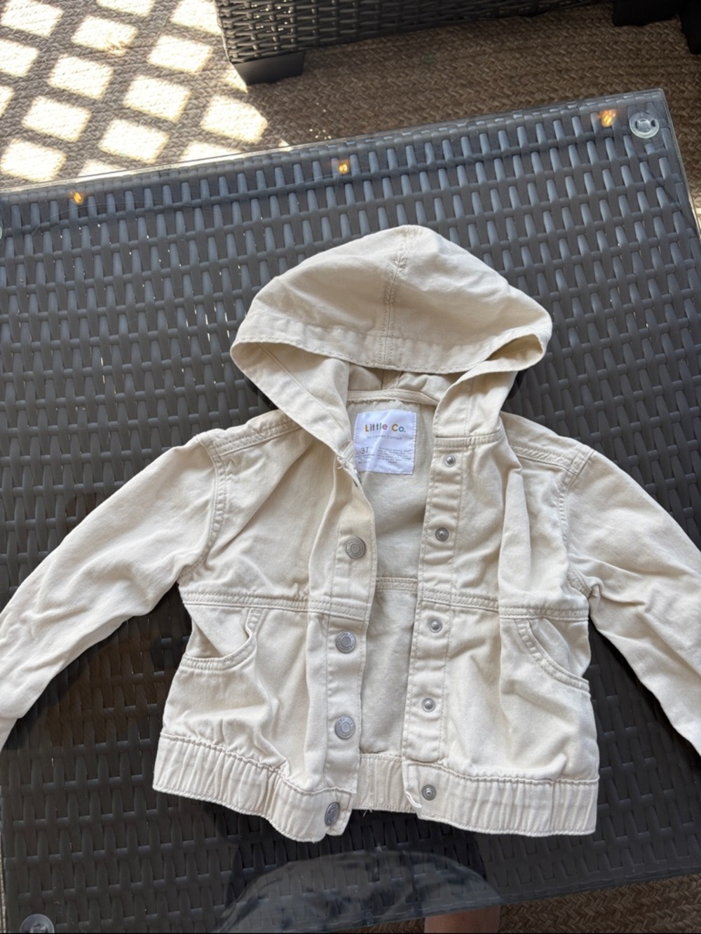 Little Co. Hooded Jean Jacket in Cream for Kids